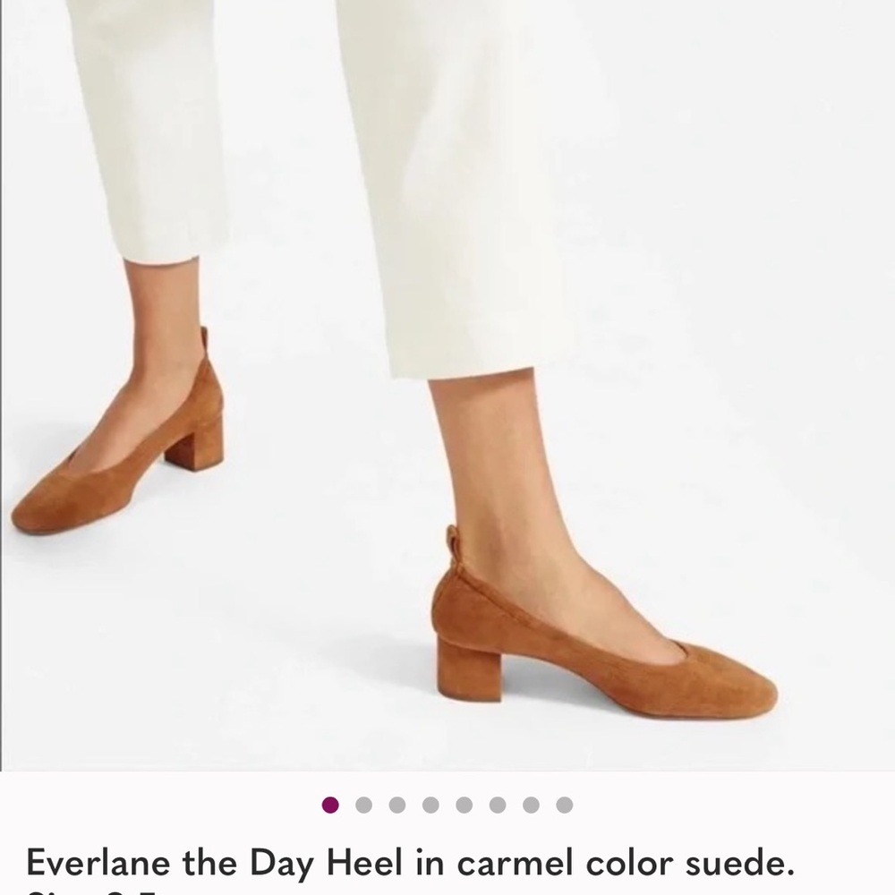 Everlane Women's Tan Italian Suede the Day Heel.  Size 8